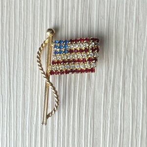 Vintage Patriotic Flag Brooch with Crystals